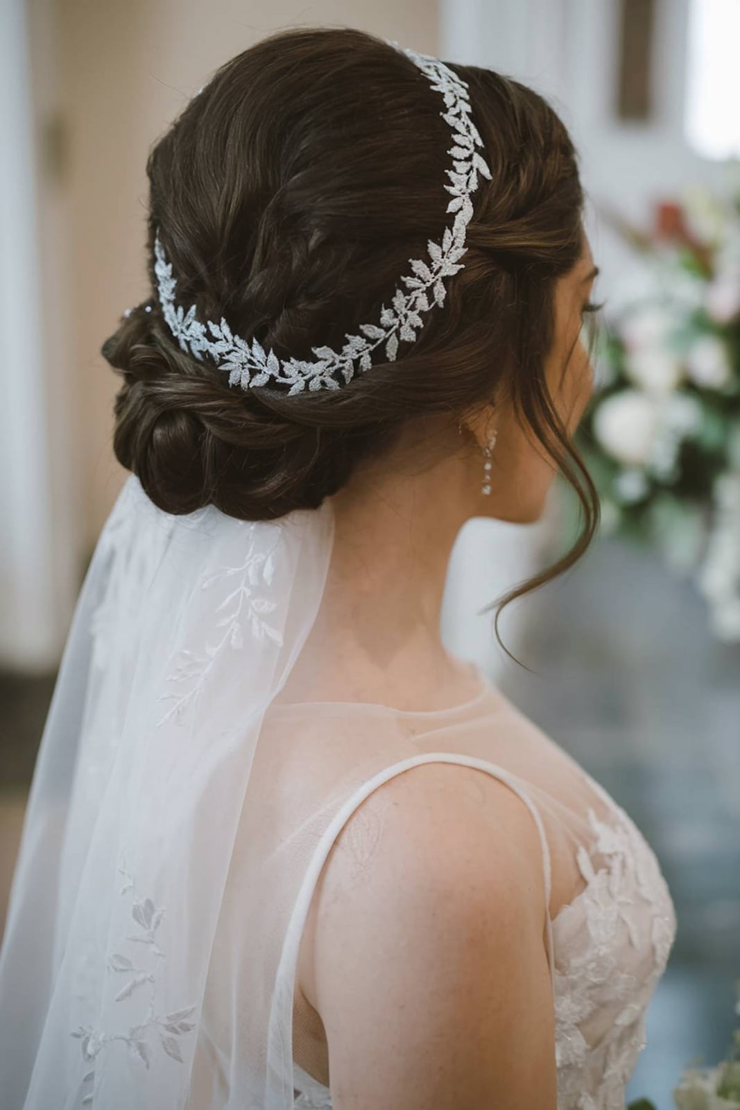 Braided Updo With Veil And Accessory — Trendy Wedding Hair