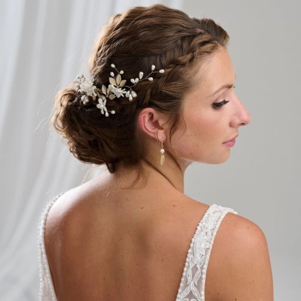 Updo With Braid And Side Bangs — Trendy Wedding Hair