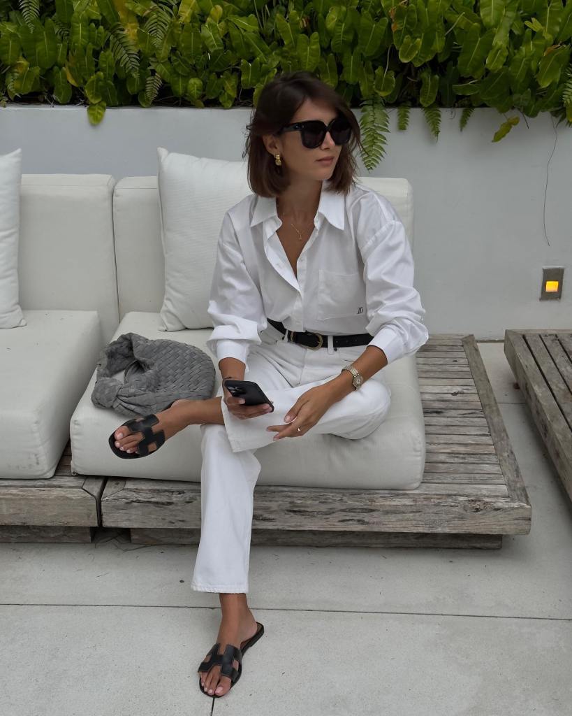 Chic All White Button Up Shirt And Trousers — Trendy White Shirt Outfits