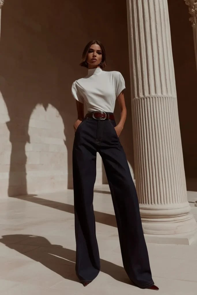 White Tee With Wide Leg Jeans And Red Heels White Tee With Wide Leg Jeans And Red Heels — Trendy White Tee Outfits