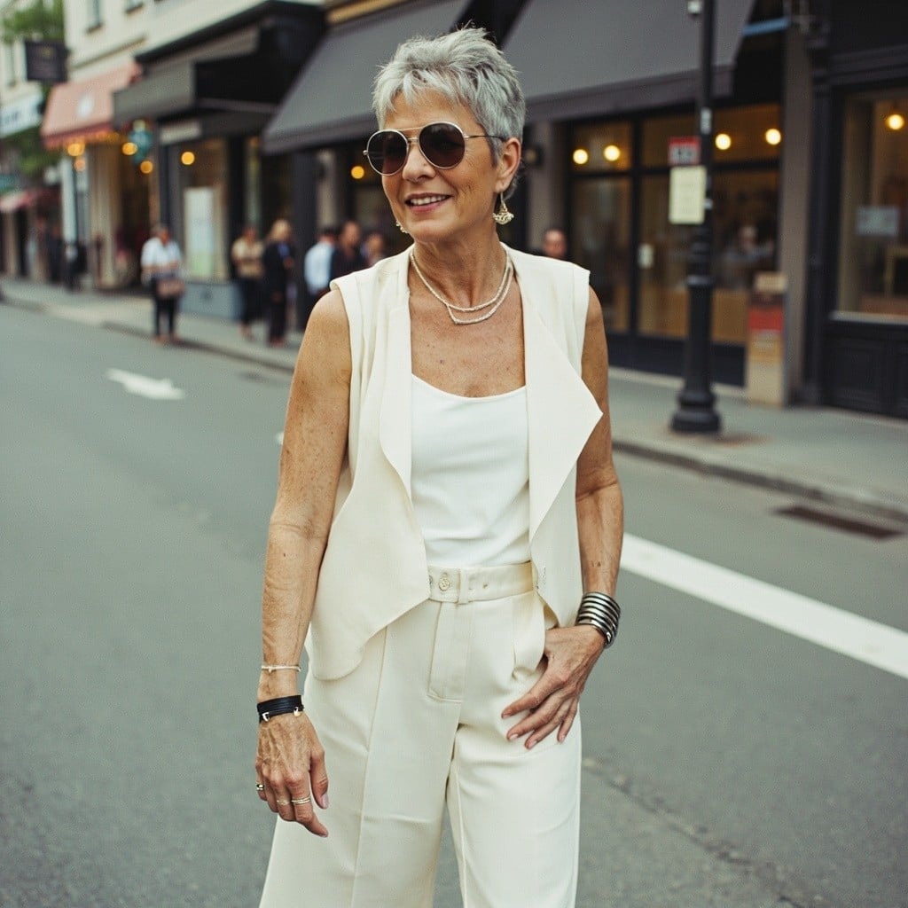 Structured White Vest with Cropped Trousers Structured White Vest with Cropped Trousers — Trendy White Vest Outfit