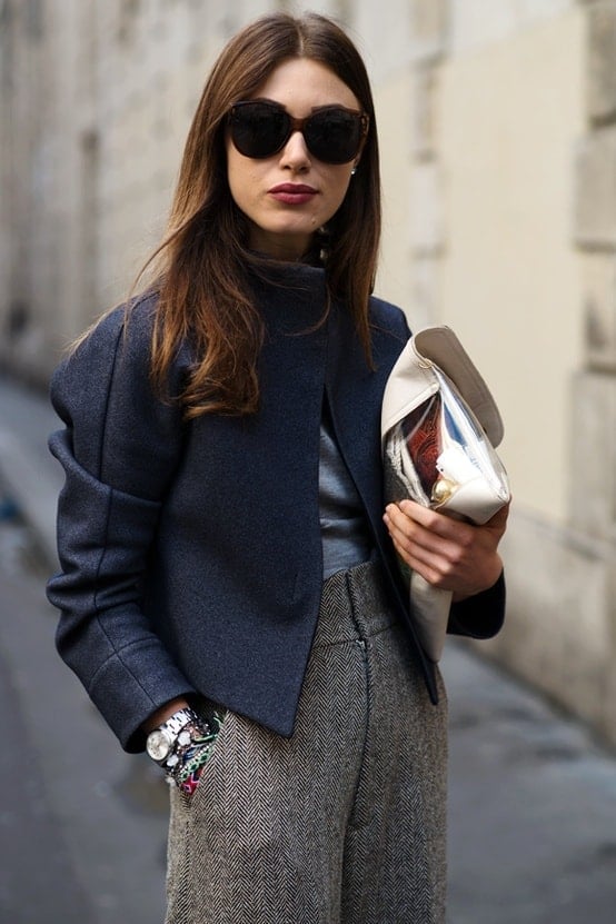 Navy Cropped Jacket with Tweed Trousers Navy Cropped Jacket with Tweed Trousers — Trendy Work Outfits Women Office
