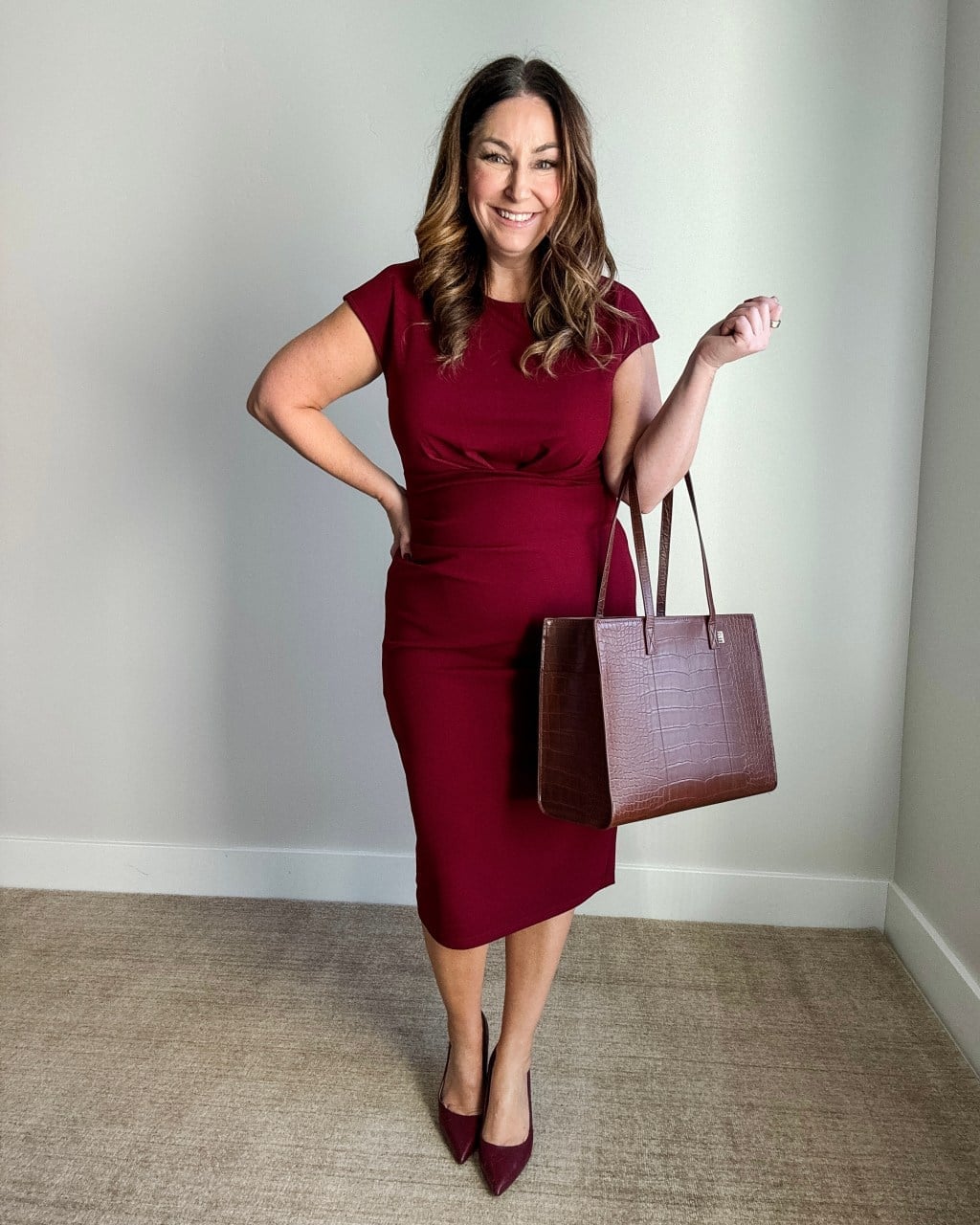 Burgundy Stretch Knit Sheath Dress Burgundy Stretch Knit Sheath Dress — Trendy Work Outfits Women Office