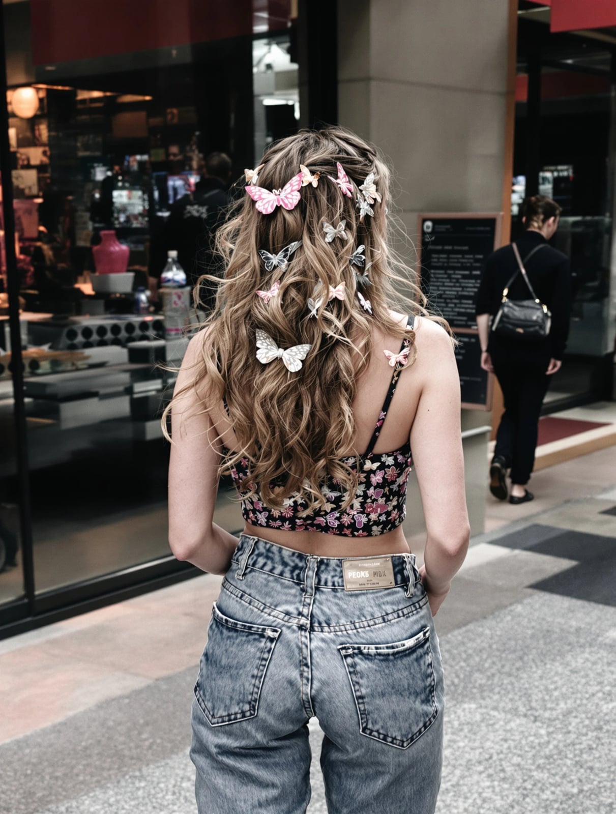 Floral Print Crop Top Baggy Jeans Floral Print Crop Top Baggy Jeans — Trendy Y2K Style