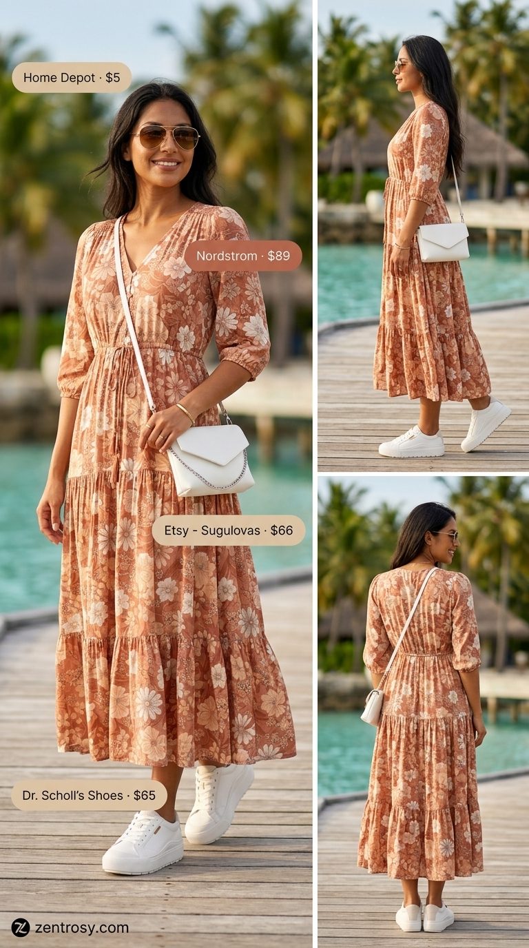 Vibrant beach club day: Tropical summer vacation outfits for women 2026 with a red and white stripe mini sundress.