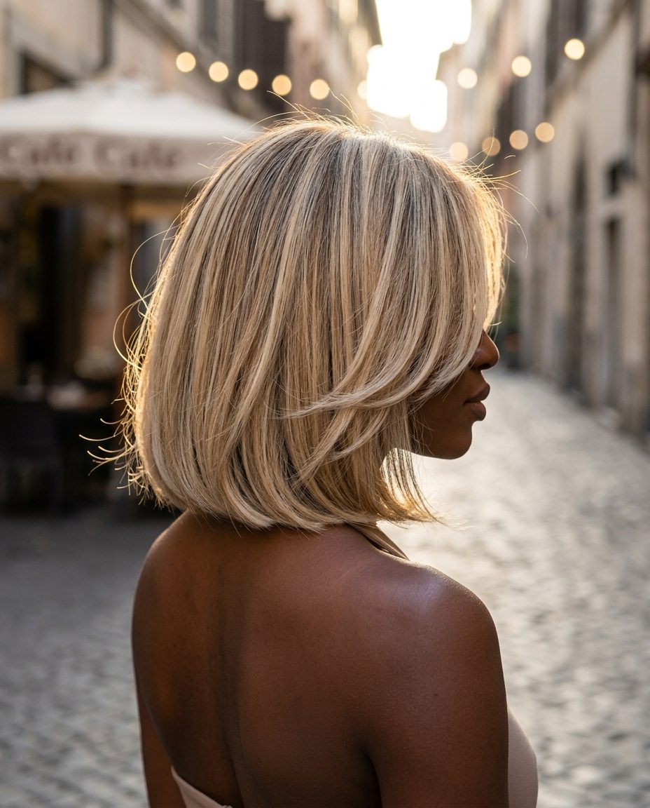 Crème Brulée Bob: Vanilla Blonde 2026 short layered Italian bob with vanilla blonde custard tones, retro waves for summer