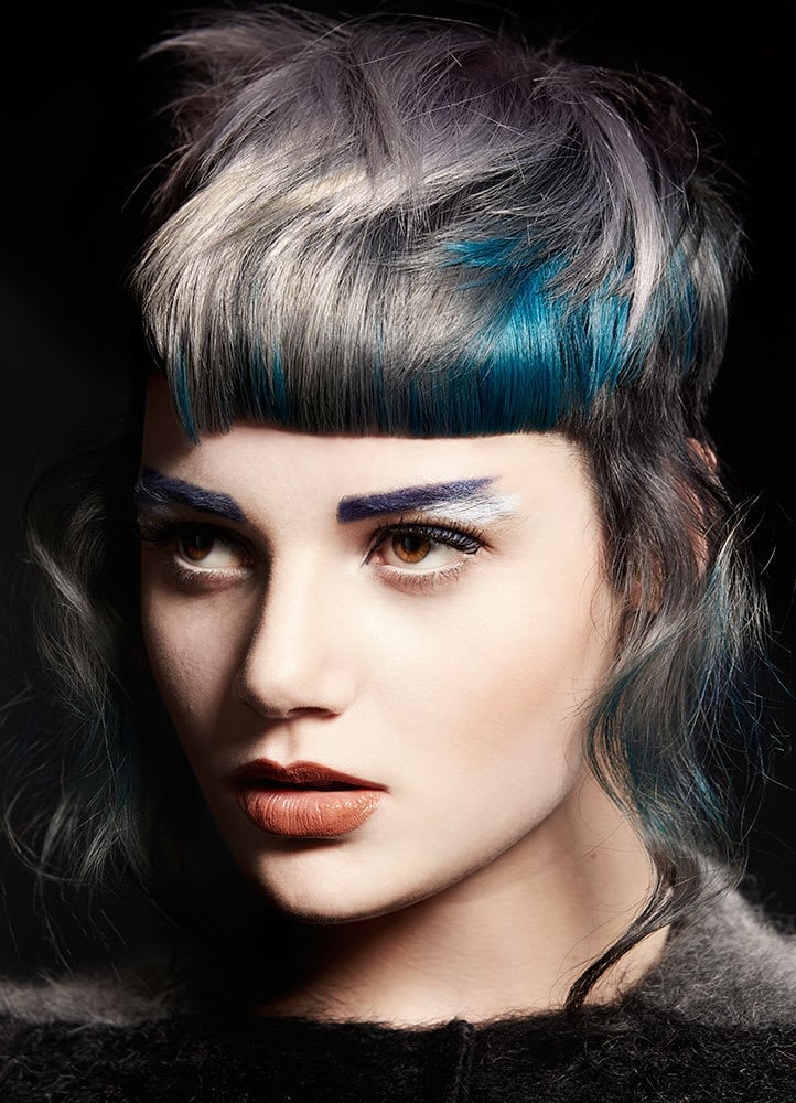 Choppy Bob With Silver And Blue, Purple Streaks — Vivid Hair Color Inspiration