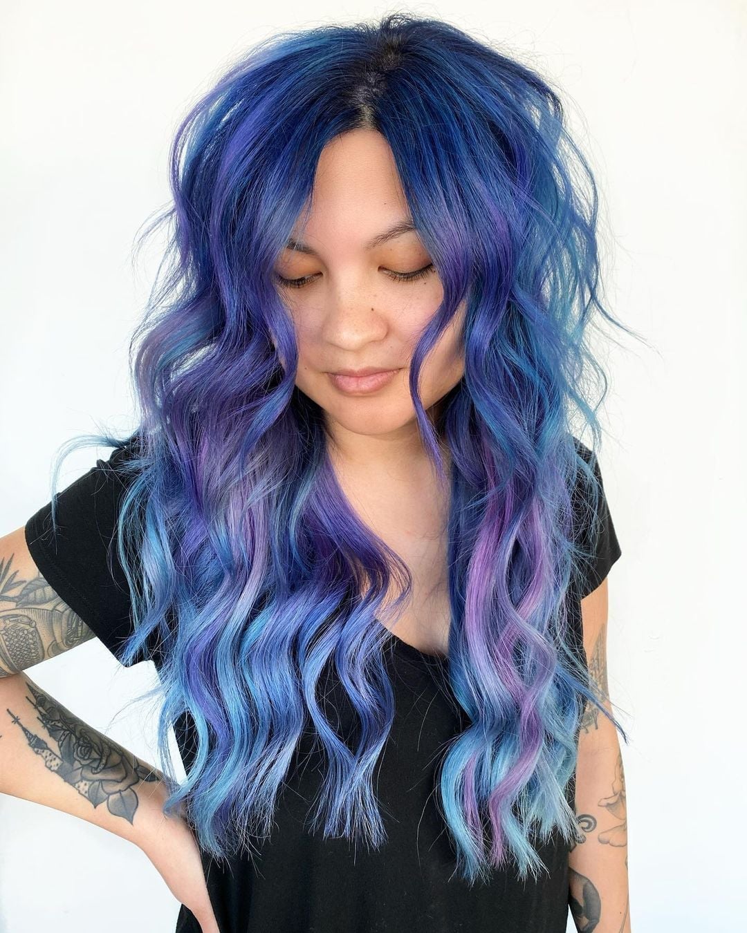 Mid-Back Electric Blue And Purple Color Melt — Vivid Hair Color Inspiration