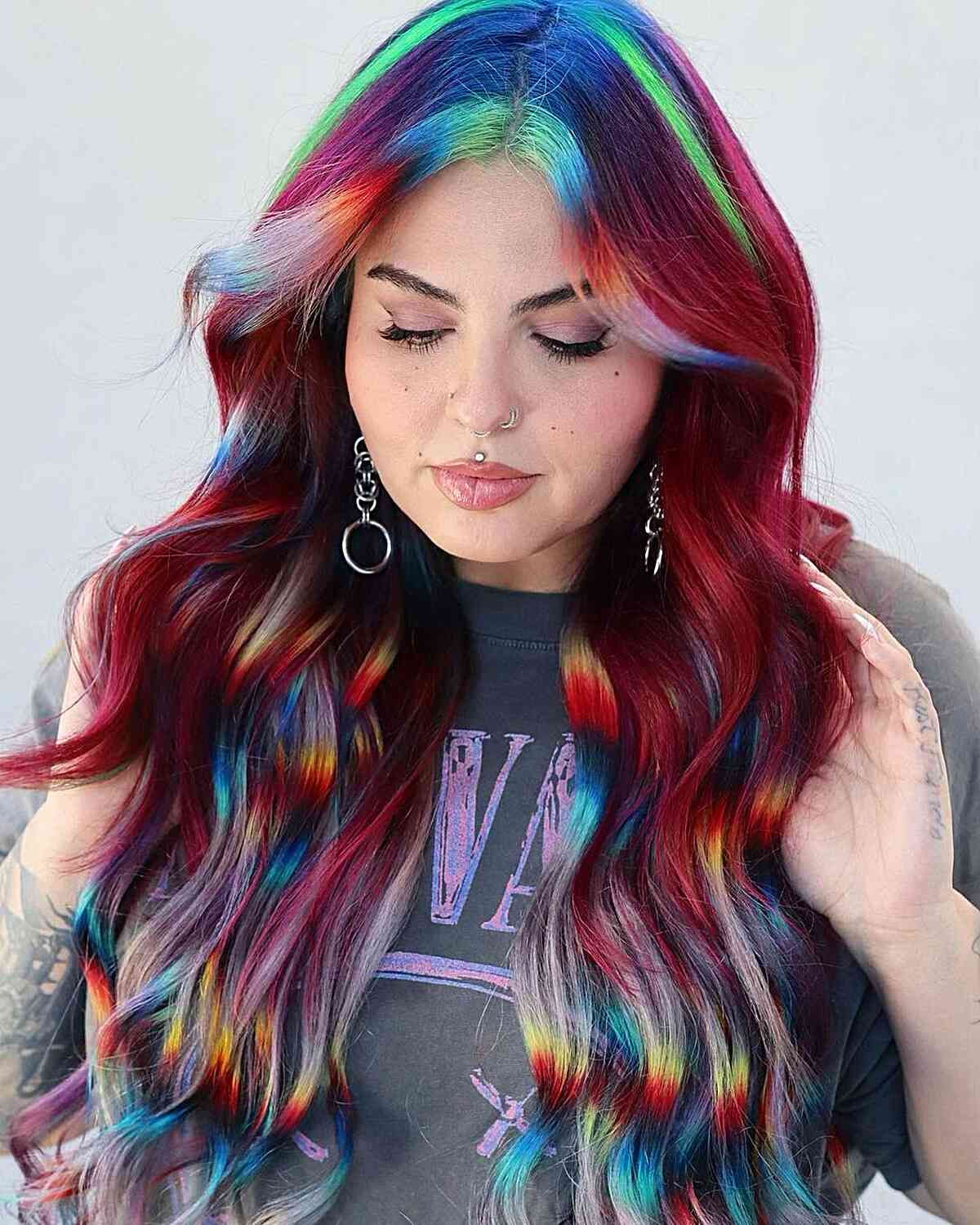 Mid-Back Layers With Rainbow Highlights — Vivid Hair Color Inspiration