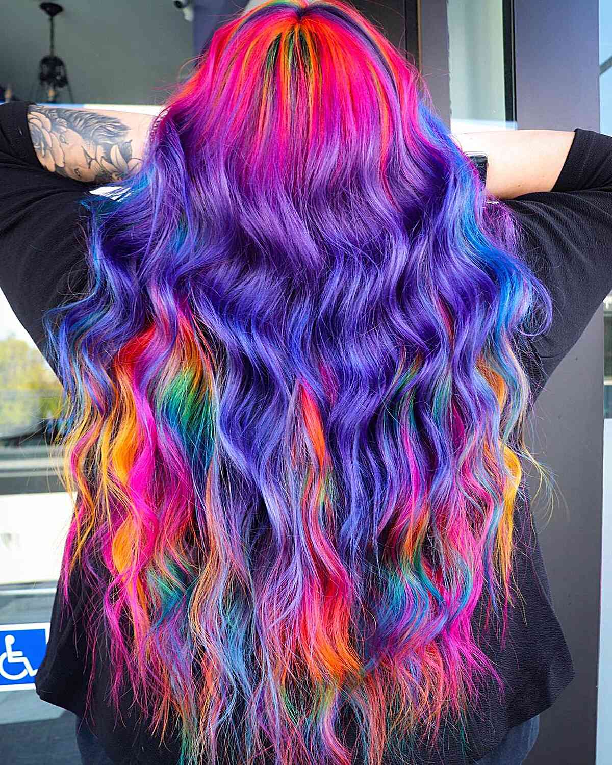 Long Vivid Purple With Rainbow Melt, Wavy — Vivid Hair Color Inspiration