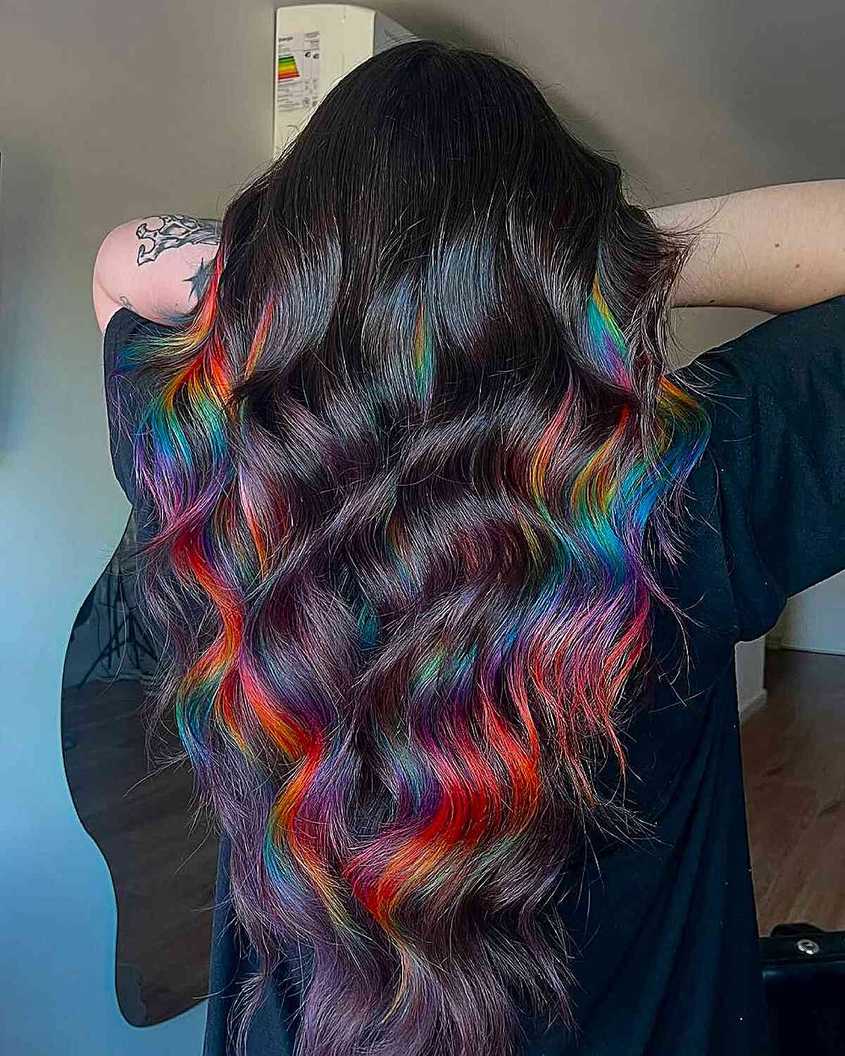 Mid-Back Dark Base With Rainbow Highlights — Vivid Hair Color Inspiration