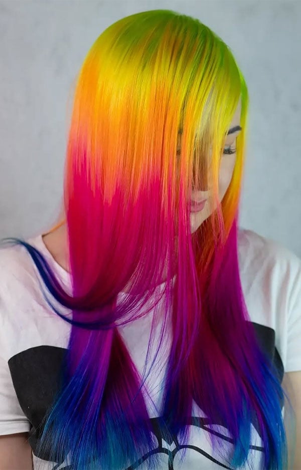 Mid-Back Sleek Straight Rainbow Color Melt — Vivid Hair Color Inspiration