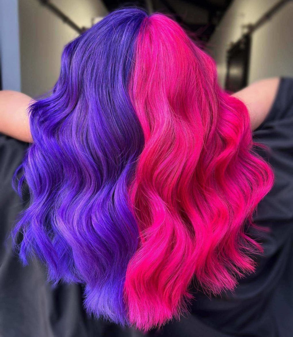 Mid-Back Split Dye Purple And Hot Pink — Vivid Hair Color Inspiration
