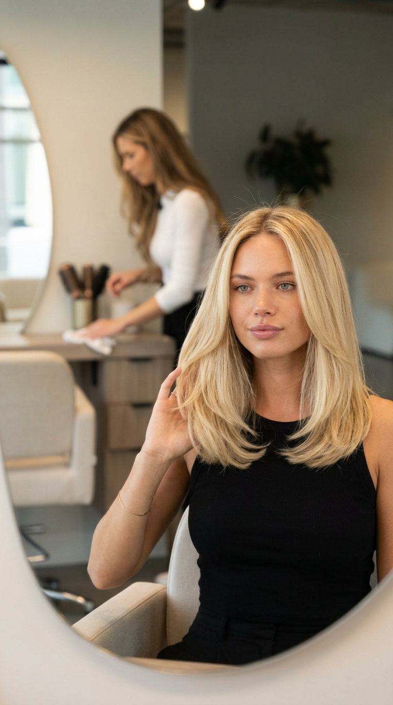 Toasted Coconut Air Touch Balayage 2026 long layered air touch balayage with warm creamy blonde, diffused highlights, no fringe — sun-kissed vacation look