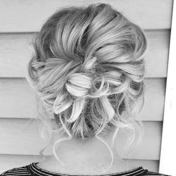 Blonde Wavy Updo With Intricate Braided Bun Blonde Wavy Updo With Intricate Braided Bun — Wedding Bun Ideas