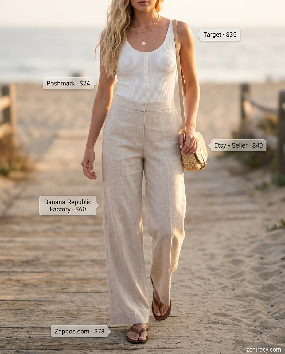 What to Wear with Bodysuit Summer 2026: Coastal Breeze Cream ribbed bodysuit with linen pants for coastal summer 2026 style.