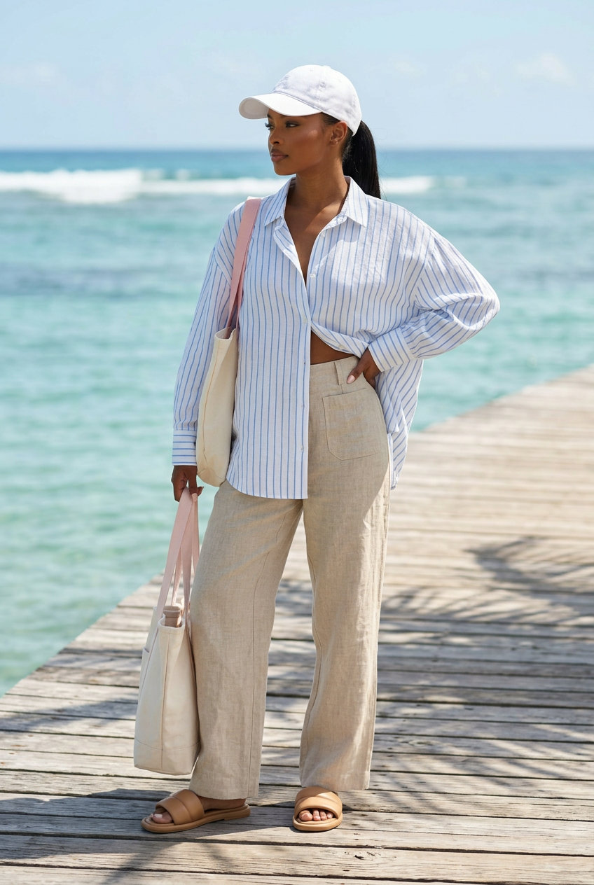 White Linen Shorts & Shirt Outfit 2026 White linen shorts & oversized shirt outfit. What to wear with linen pants summer 2026.
