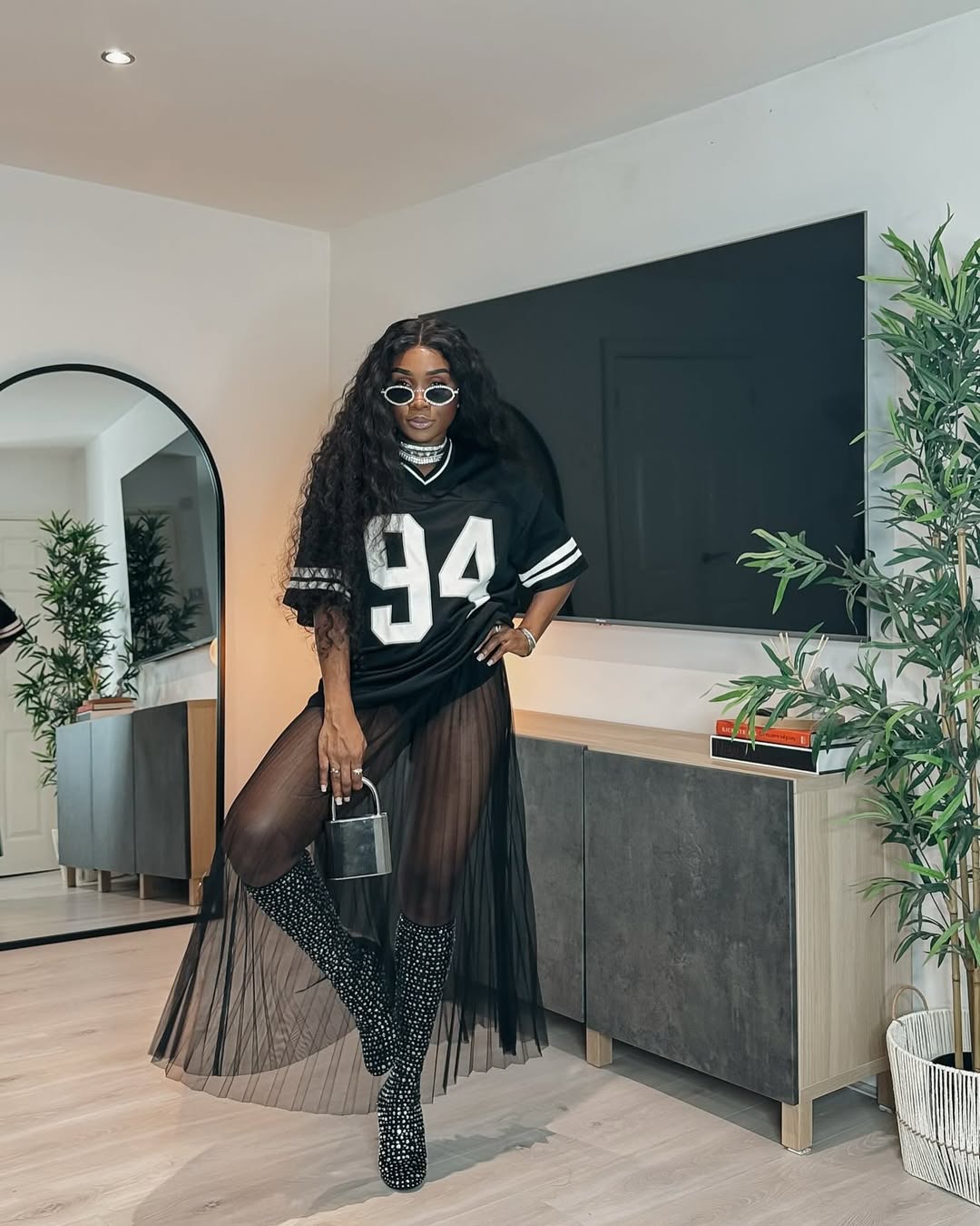 Football Jersey Over Sheer Skirt Y2K Party Style Football Jersey Over Sheer Skirt Y2K Party Style — Y2K Party Outfit Inspiration