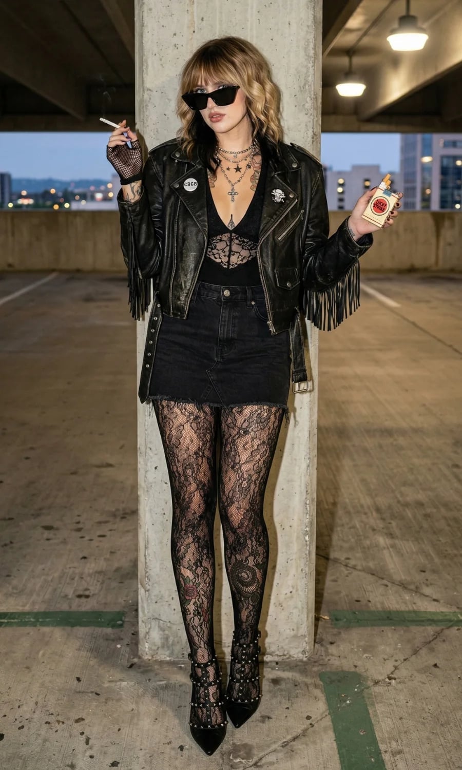 Leather Fringe Jacket and Lace Bodysuit Y2K Party Leather Fringe Jacket and Lace Bodysuit Y2K Party — Y2K Party Outfit Inspiration