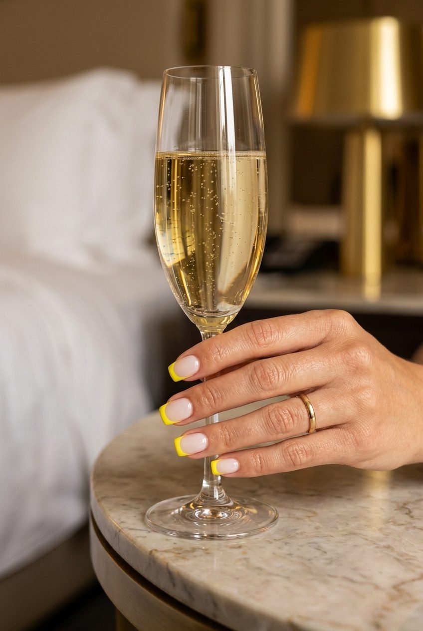 Bold Yellow French Tips 2026: Chic Summer Nails Bold yellow French tips on sheer base: chic summer nails 2026 for daily wear and work.